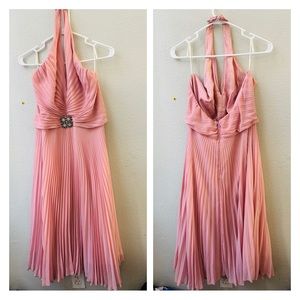 ASPEED pink pleated halterneck jewel cocktail prom dress womens XL